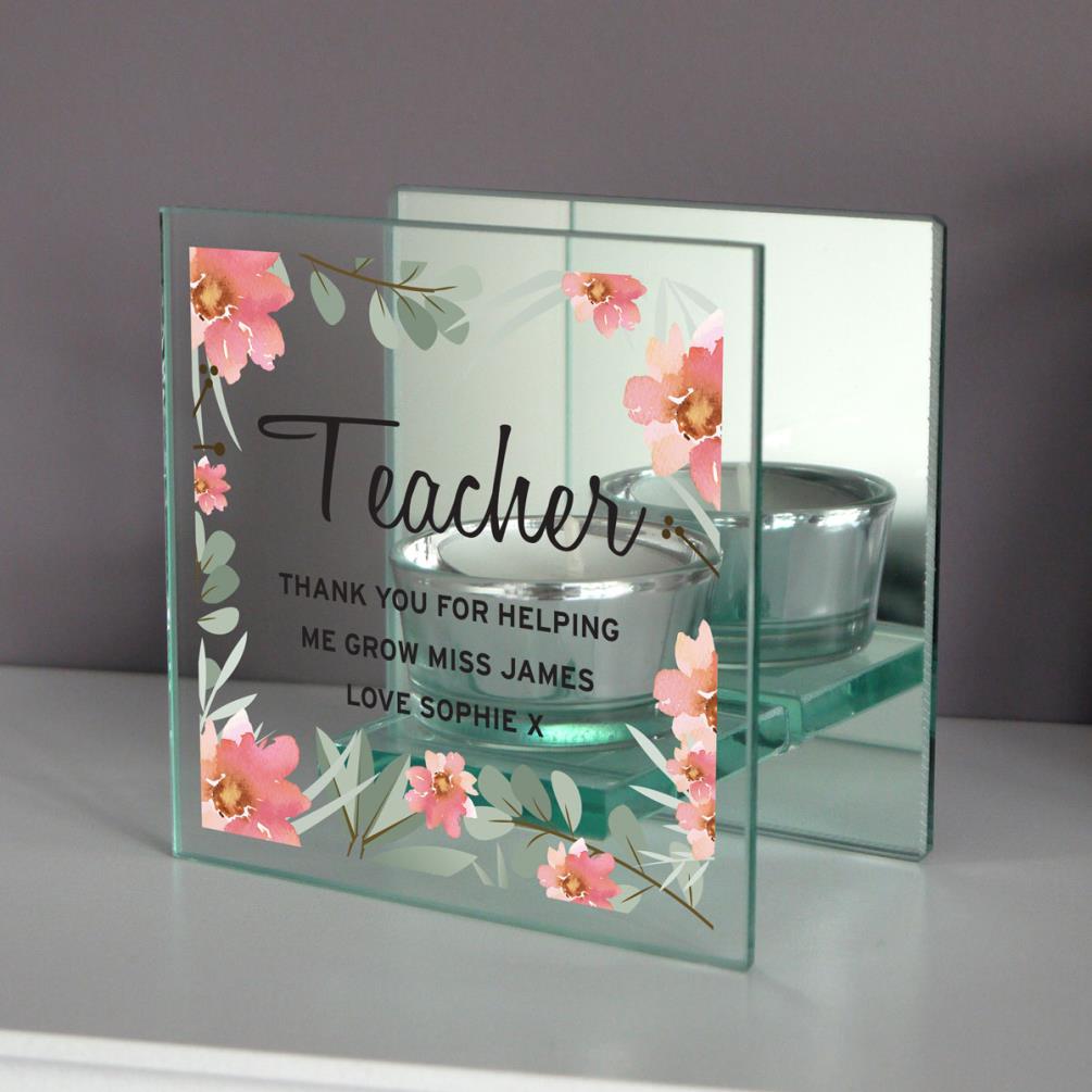 Personalised Floral Mirrored Glass Tea Light Holder Extra Image 2
